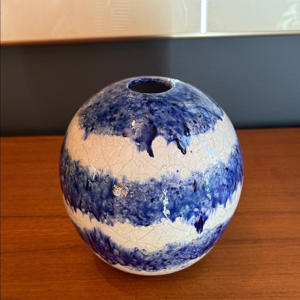 Hand Crafted Indigo and Ivory Ceramic Sphere